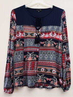 RXB Multicolor Patchwork Print | Boho Long Sleeve Blouse